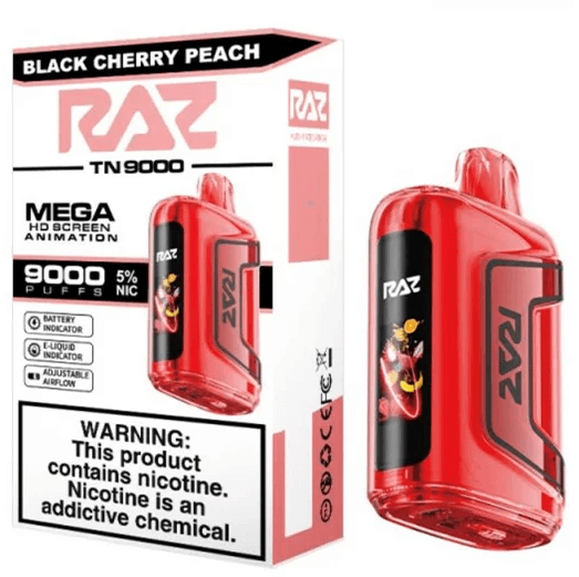 black-cherry-peach-flavor-raz-tn9000-disposable-vape.png Black Cherry Peach Flavor RAZ TN9000 Disposable Vape - Image 1